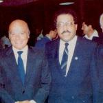 خوان انطونيو سمارانش رئيس اللجنة الأولمبية الدولية -احمد الرشدان - وبريمو نيبولو رئيس الاتحاد الدولي لألعاب القوى - محمد عبدالرضا صادق ، اثناء الدورة الأولمبية التي اقيمت في لوس انجلوس عام 1984م